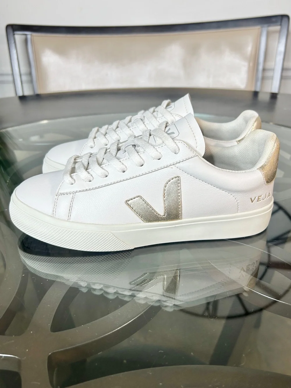 VEJA Esplar Leather White Gold Metallic Sneakers Women's Size 9 US (40 EU)